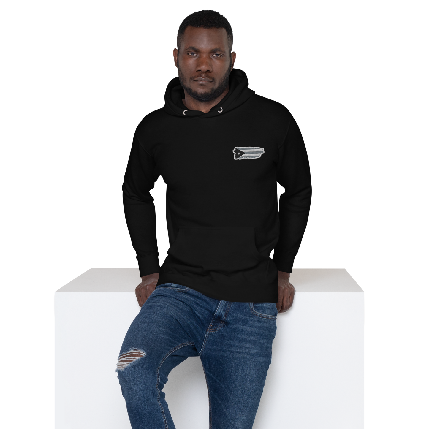 PuertoRico  Black and White Logo Embroidered Unisex Hoodie