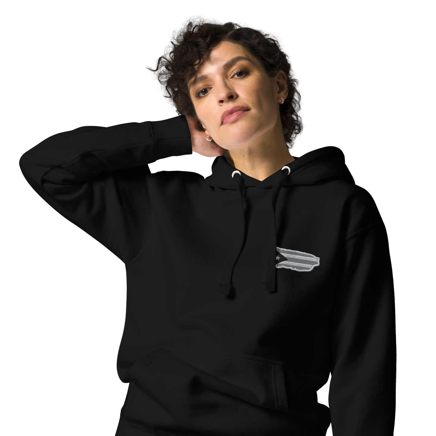 PuertoRico  Black and White Logo Embroidered Unisex Hoodie