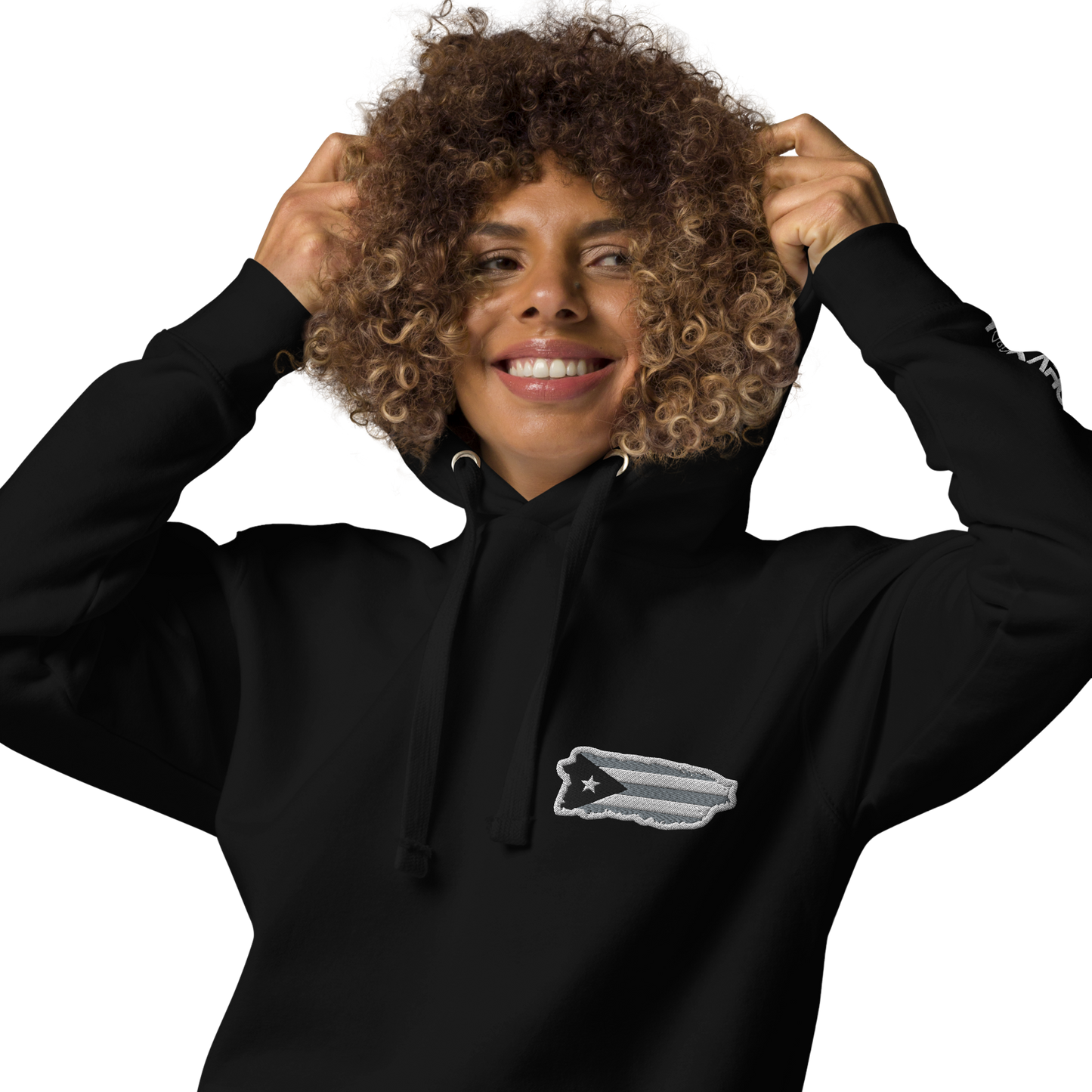 PuertoRico  Black and White Logo Embroidered Unisex Hoodie