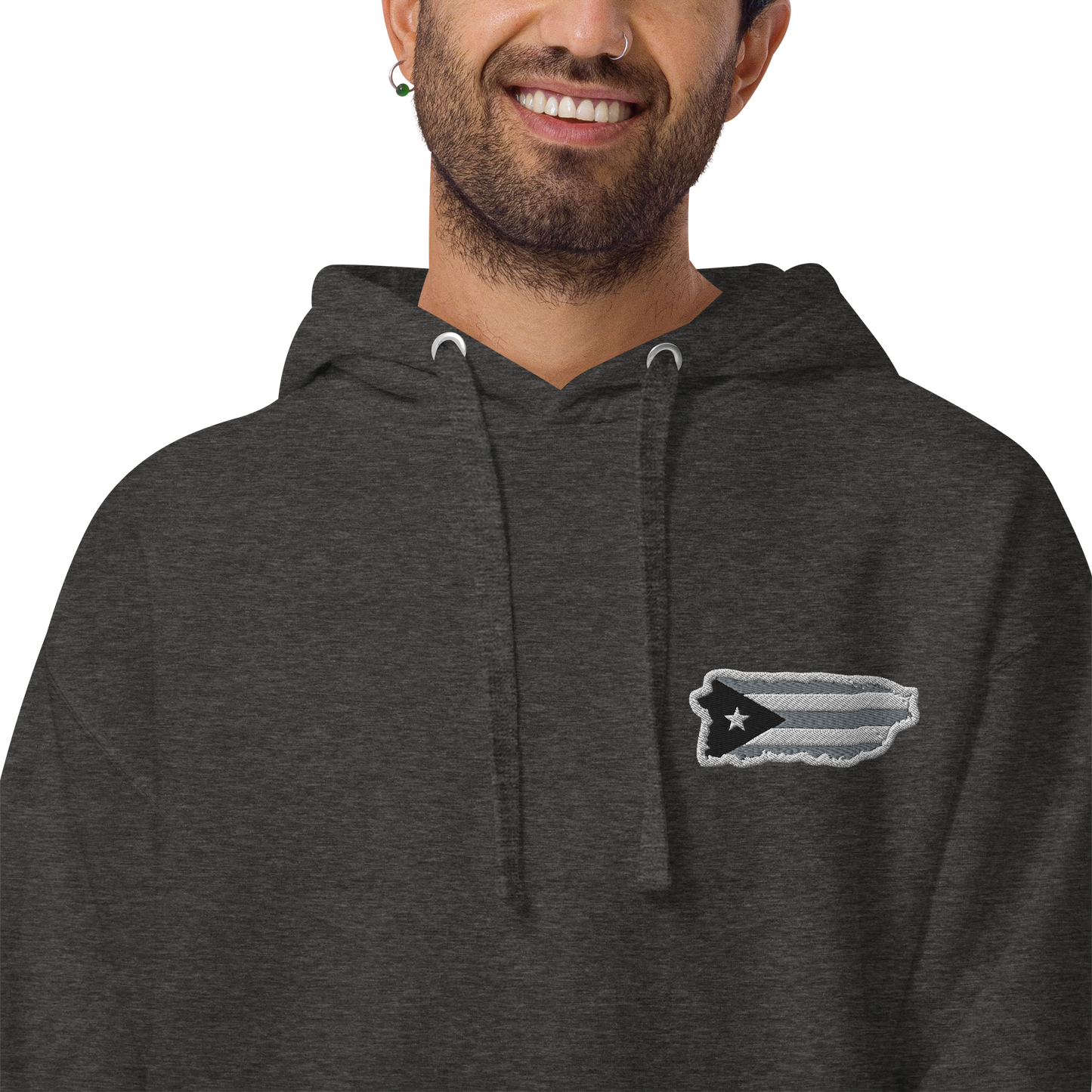 PuertoRico  Black and White Logo Embroidered Unisex Hoodie