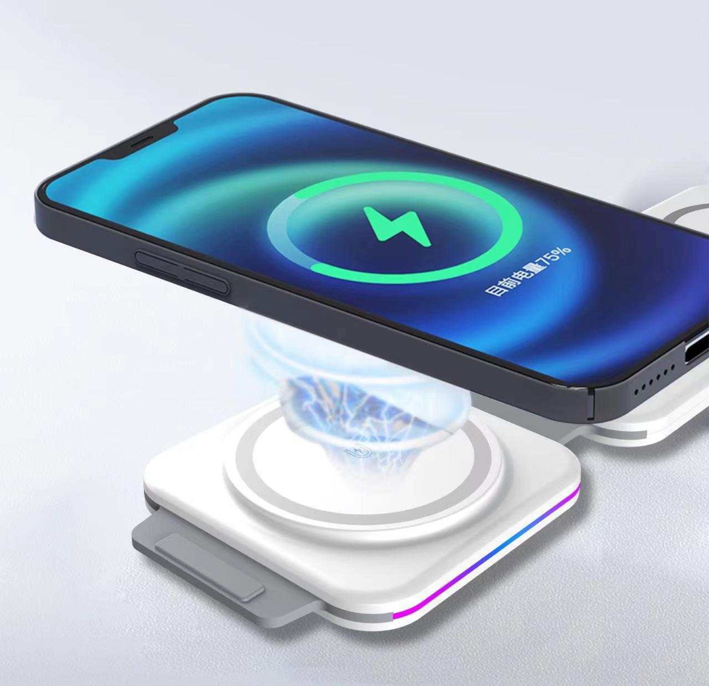 3 in 1 Fast wireless charger with adapter and cable/ RGB Led Charging station