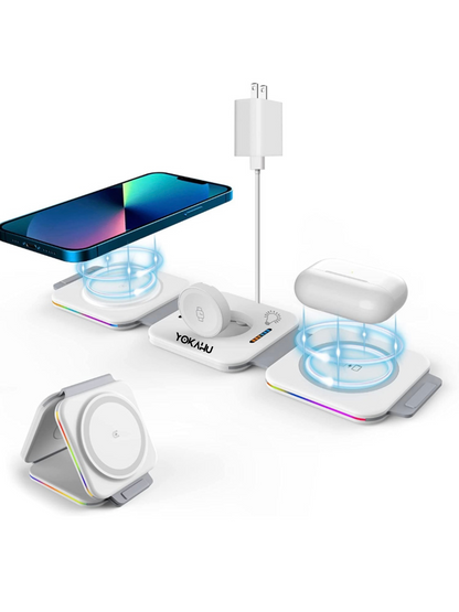 3 in 1 Fast wireless charger with adapter and cable/ RGB Led Charging station