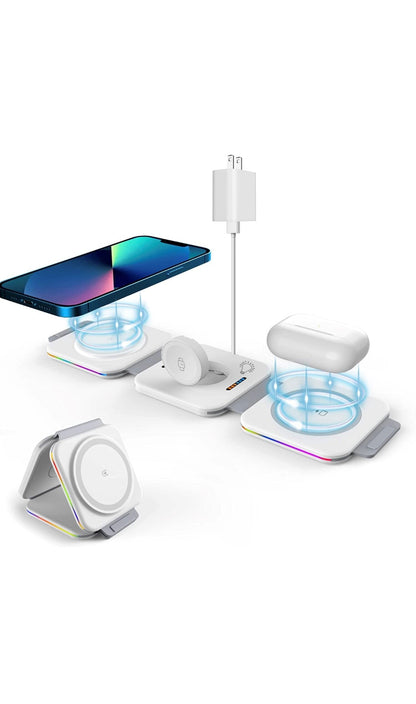 3 in 1 Fast wireless charger with adapter and cable/ RGB Led Charging station