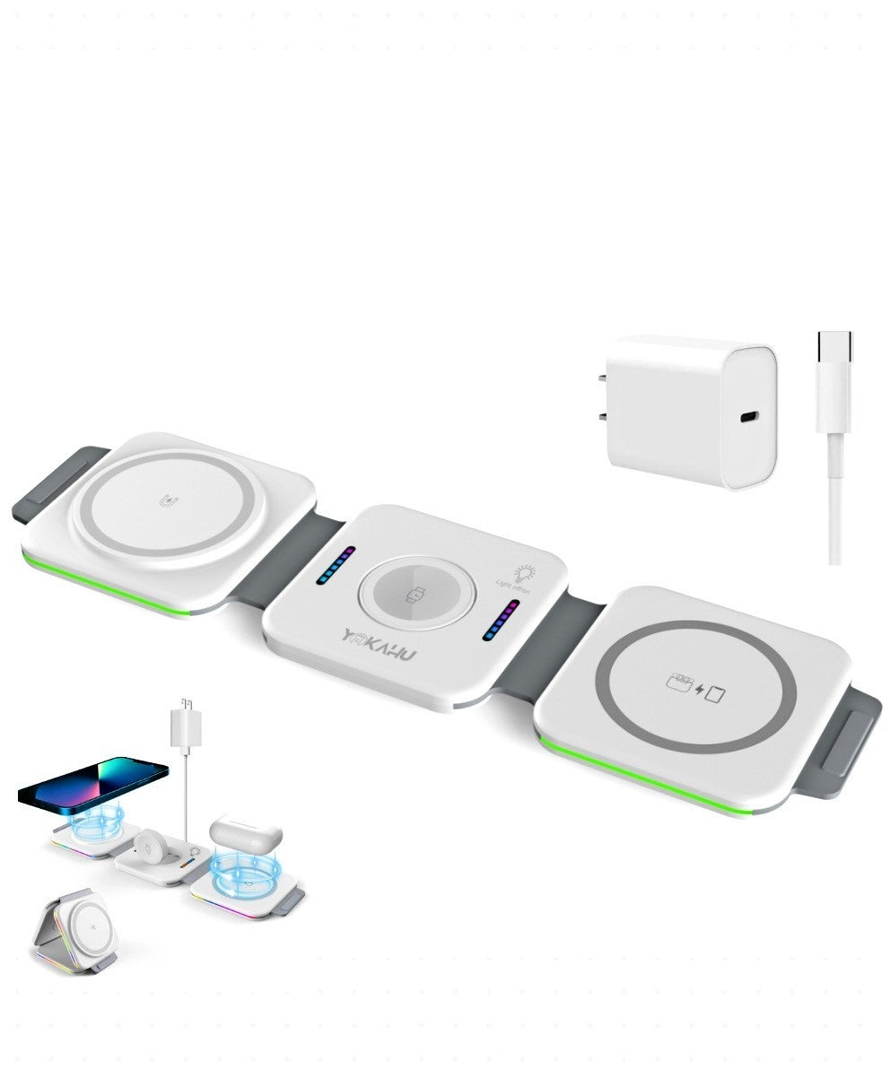 3 in 1 Fast wireless charger with adapter and cable/ RGB Led Charging station